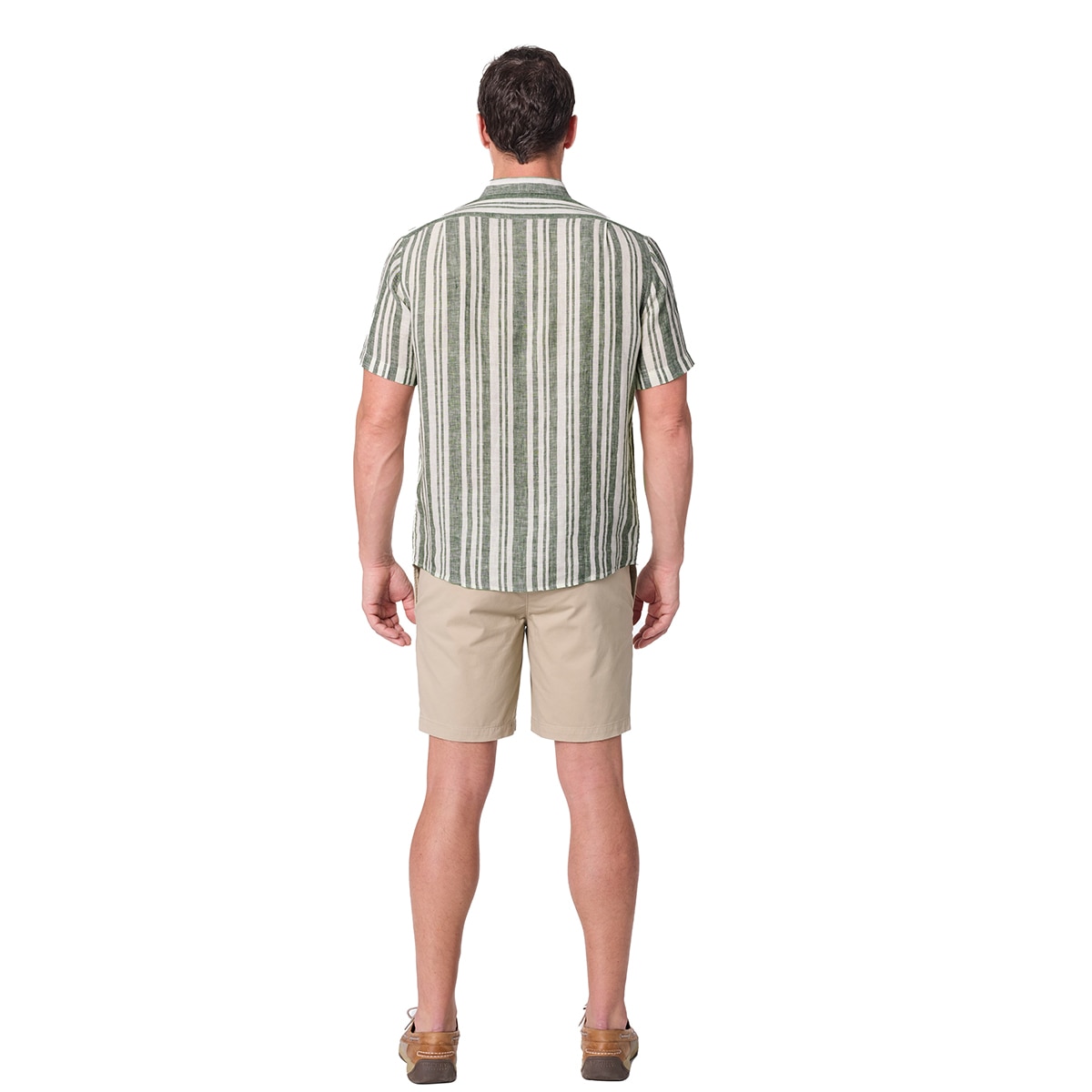 Tailor Vintage 남성 반소매 린넨 셔츠 - 그린 스트라이프