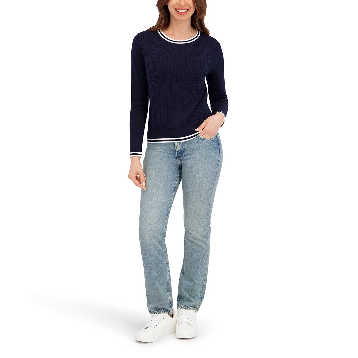 할스톤 여성 케이블 스웨터 - 네이비 할스톤 여성 케이블 스웨터 - 네이비