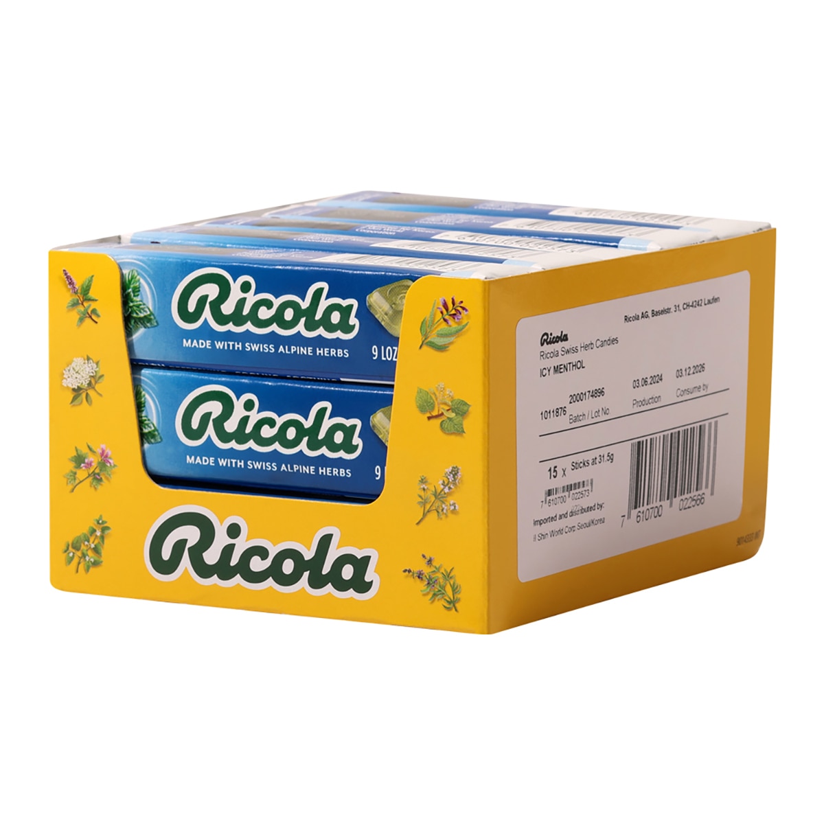 리콜라 스위스 캔디 아이시멘톨 31.5g x 15개입