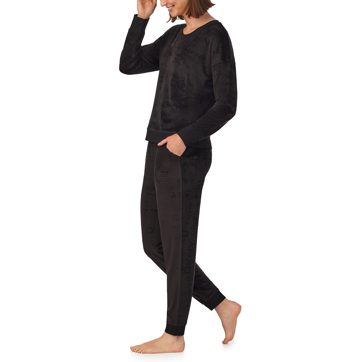 DKNY 여성 플러시 라운지 상하의 세트 - 블랙 DKNY 여성 플러시 라운지 상하의 세트 - 블랙