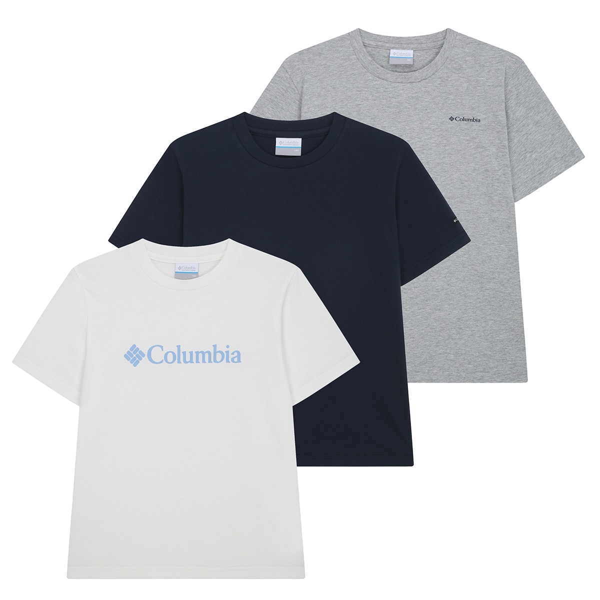 컬럼비아 키즈 반소매 티셔츠 3매 - 화이트/네이비/멜란지그레이