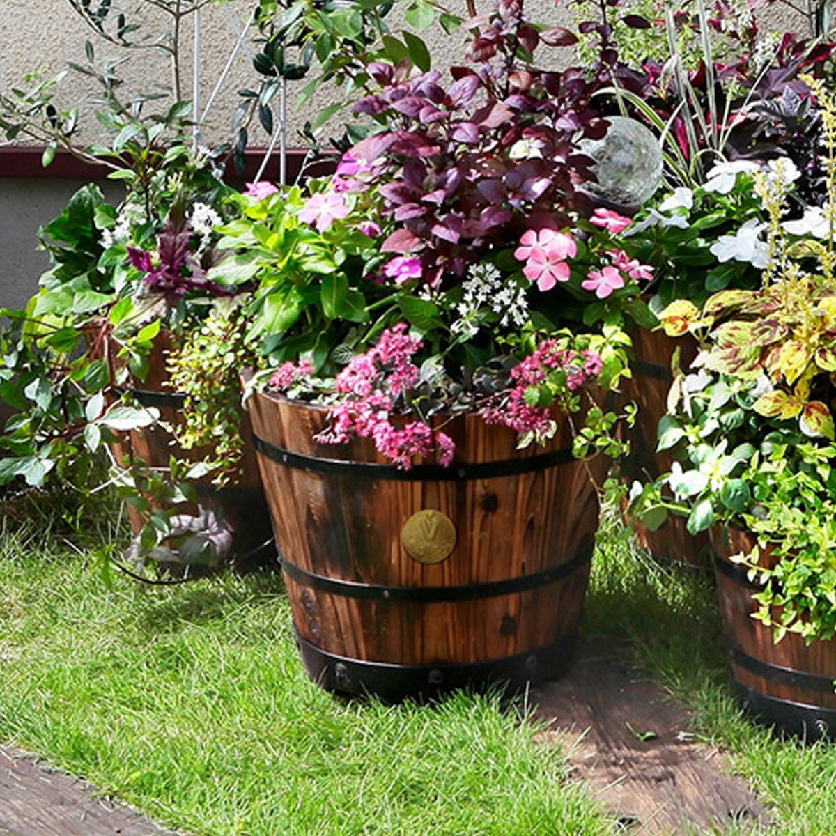 우드 배럴 플랜터, 브라운 우드 배럴 플랜터, 브라운