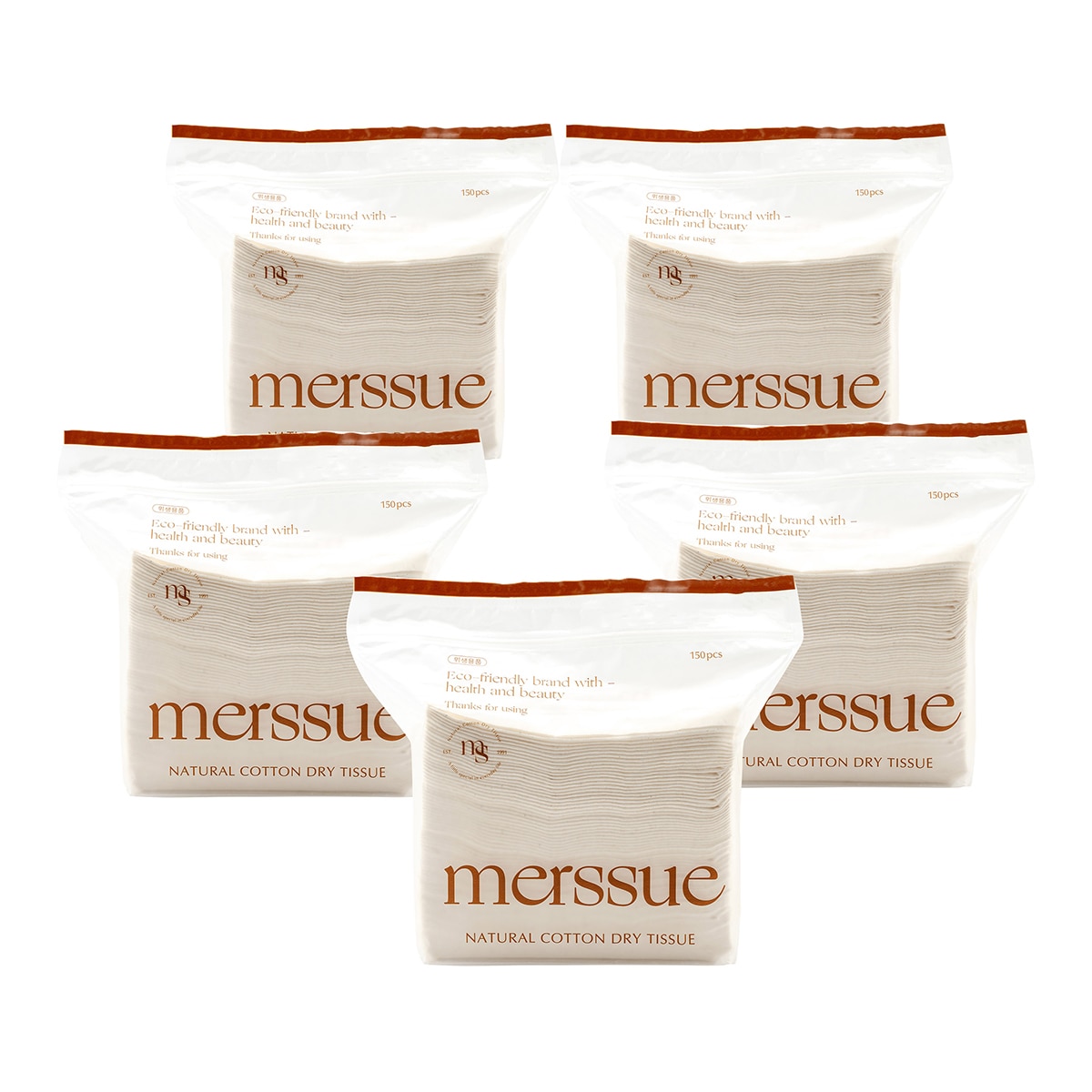 메르슈 무표백 순면 건티슈 150매 x 5