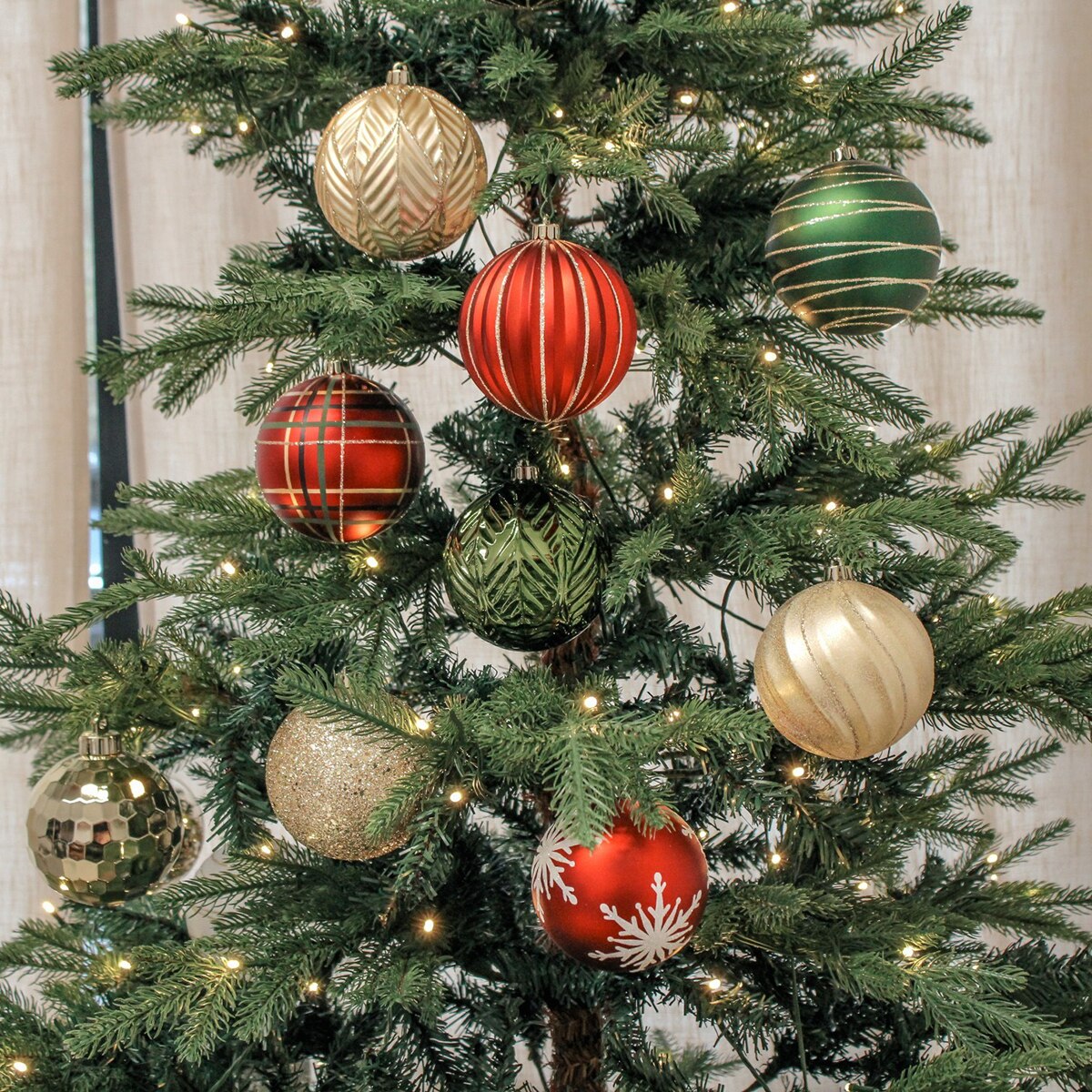 크리스마스 100mm 오너먼트 장식 18개 세트 - 레드/그린