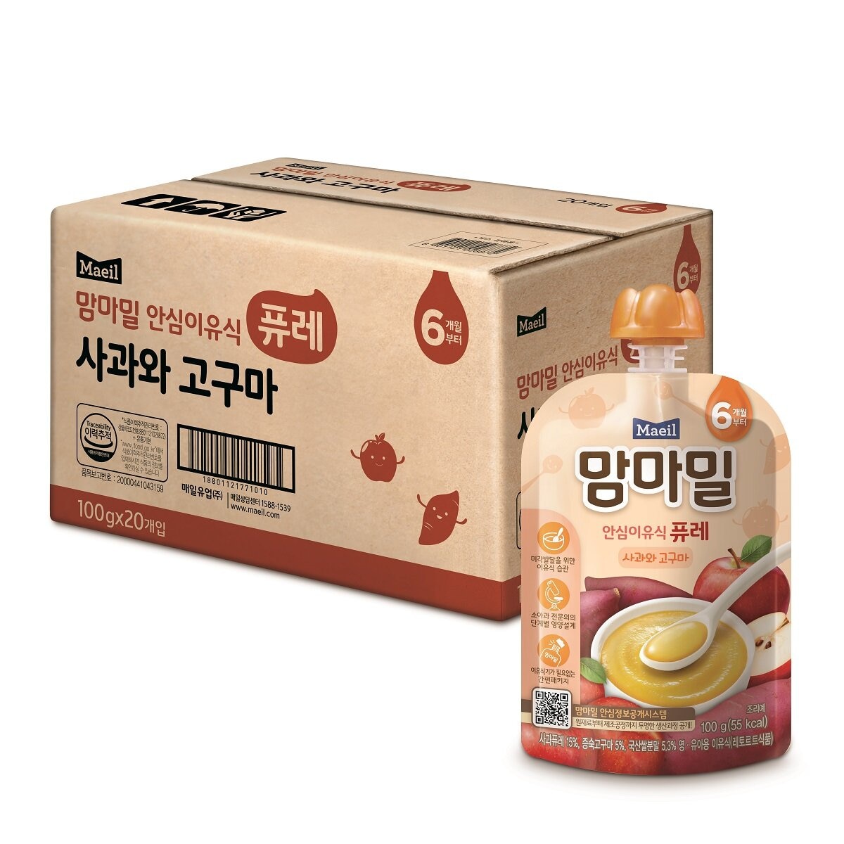 맘마밀 퓨레 사과와 고구마 100g x 20