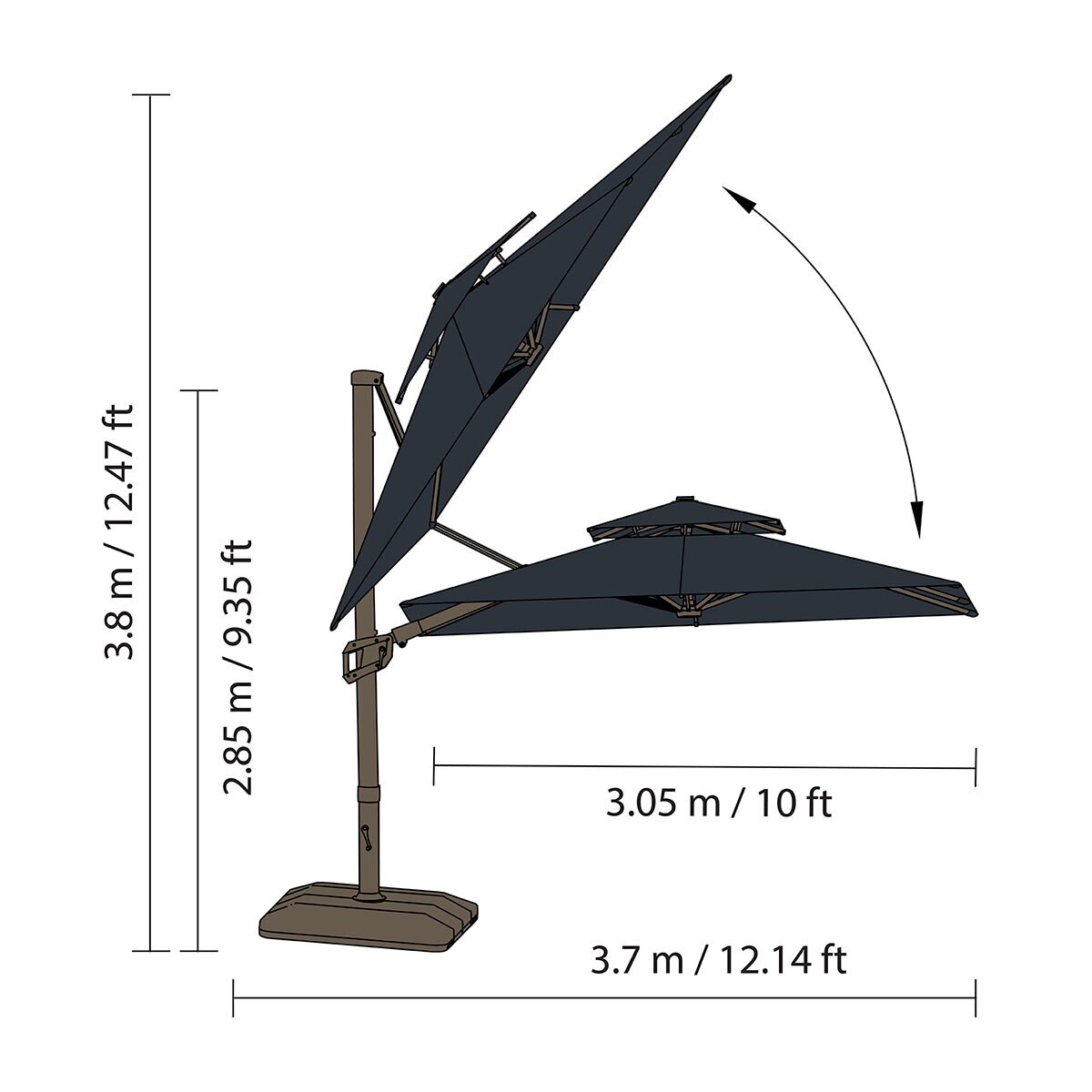 앳레저 LED 캔틸레버 사각 우산, 지름 3.0m, 인디고