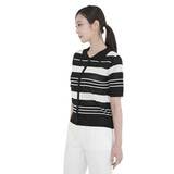 베네뜨 여성 카라 스트라이프 풀오버 니트 - 블랙>오트밀, S