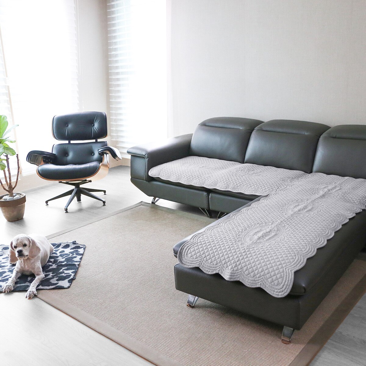 플로티나 순면 퀼팅 소파패드2P 65x180cm - 그레이