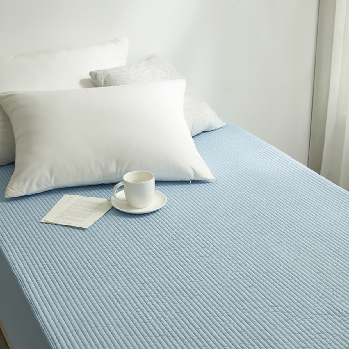 루마인 홈 순면 방수 매트리스 커버 - 싱글, 블루