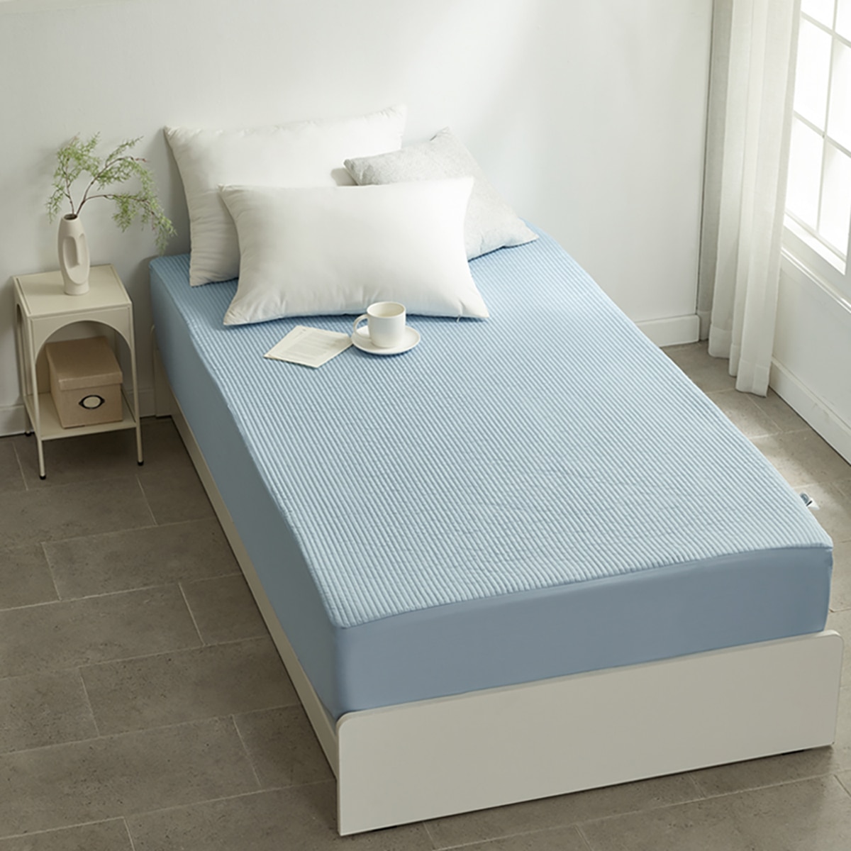 루마인 홈 순면 방수 매트리스 커버 - 싱글, 블루