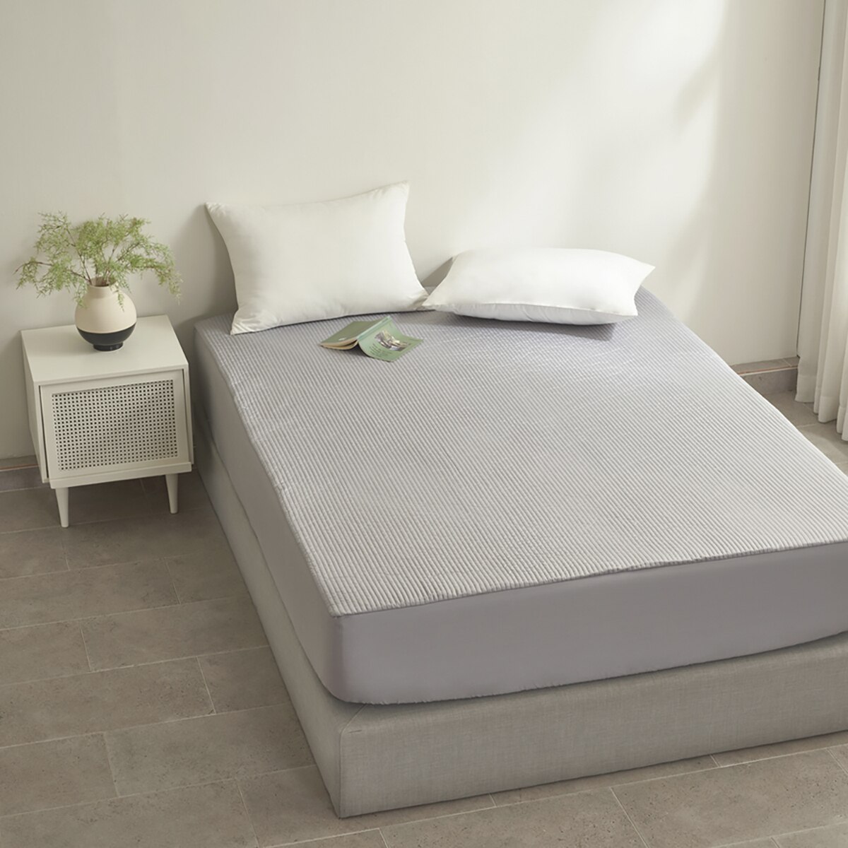 루마인 홈 순면 방수 매트리스 커버 - 퀸, 그레이
