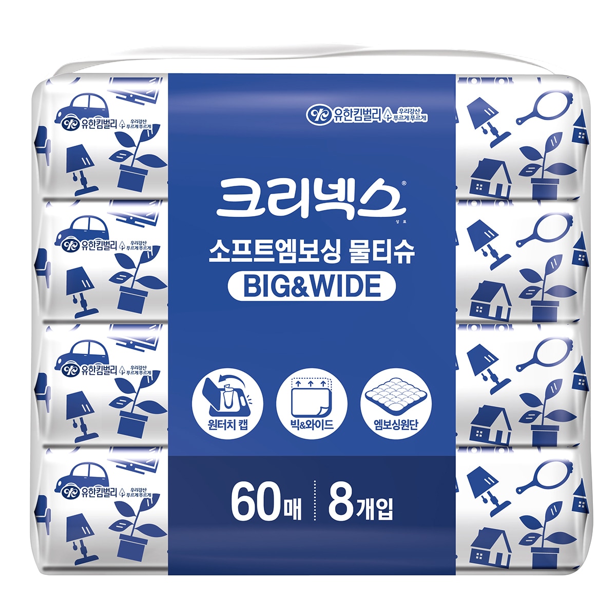 크리넥스 소프트 엠보싱 물티슈 60매x 8 x 2팩