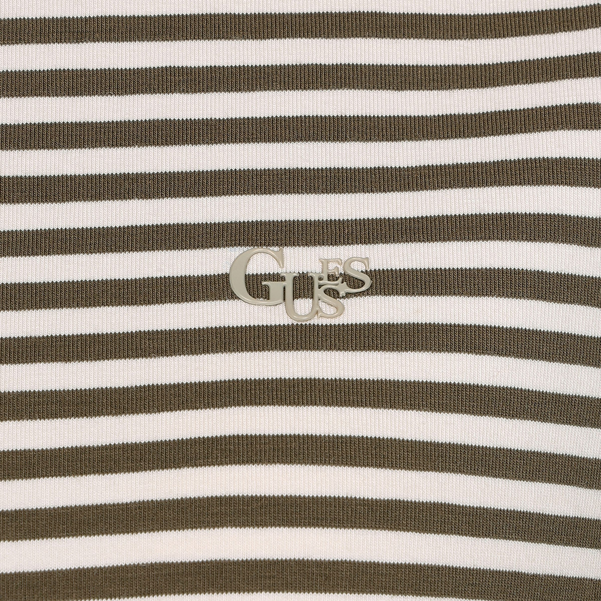 게스 여성 크루넥 반소매 크롭 티셔츠 - 카키(스트라이프)