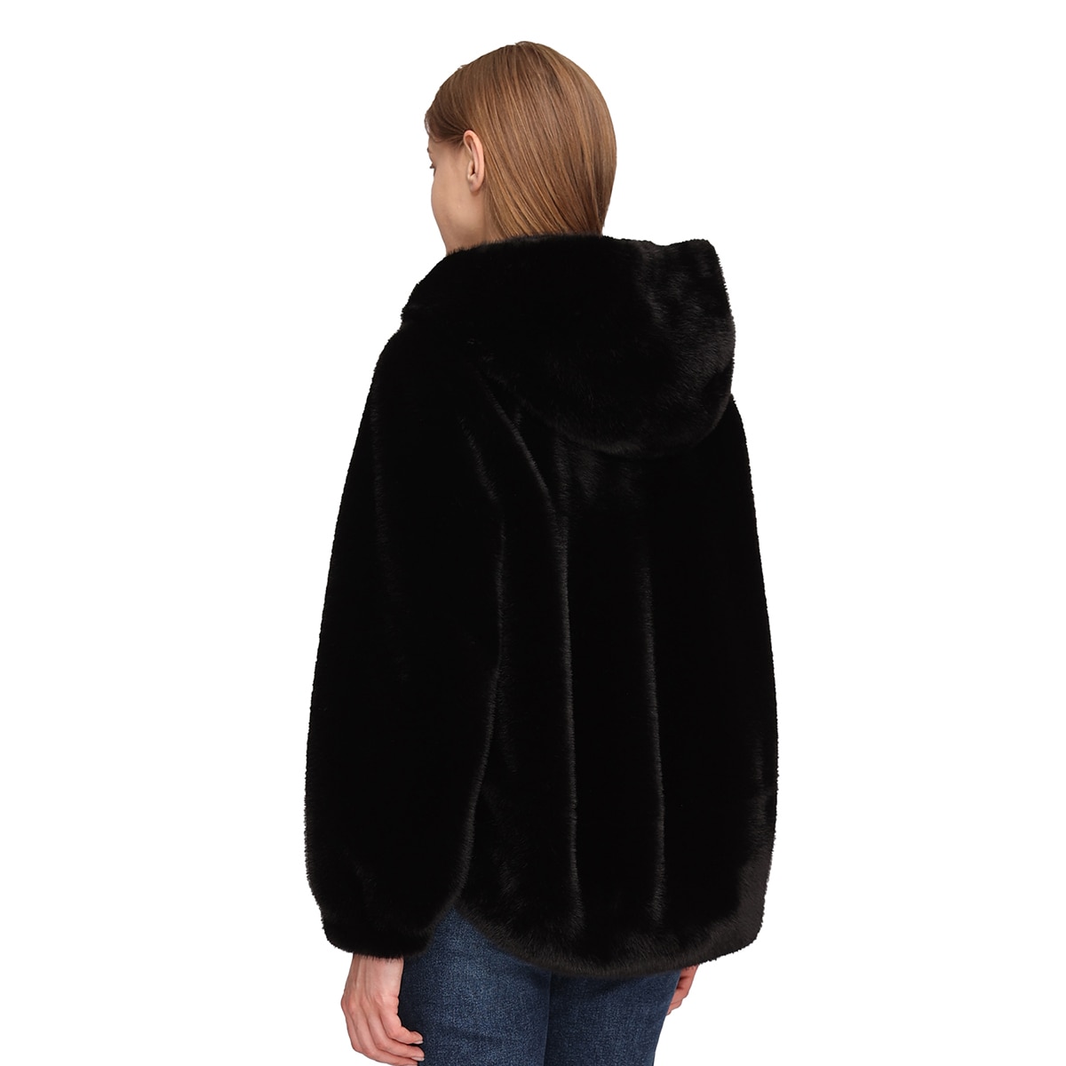 레니본 여성 인조퍼 재킷 - 블랙