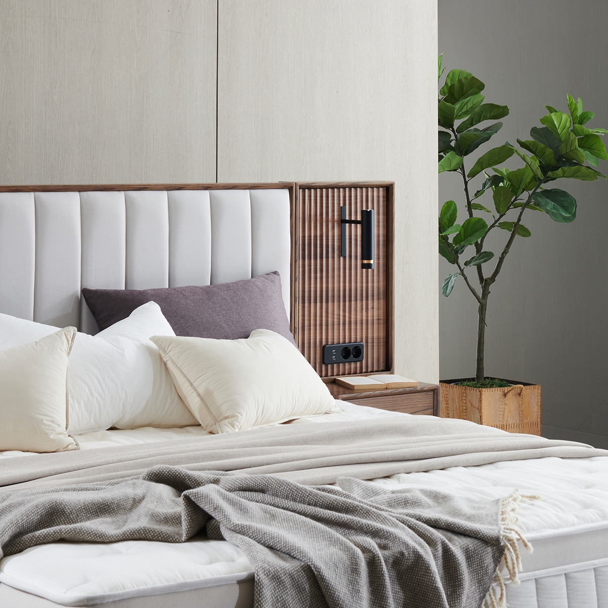 라클라우드 시에스타 패브릭원목 침대프레임 - 라지킹, 내추럴 브라운