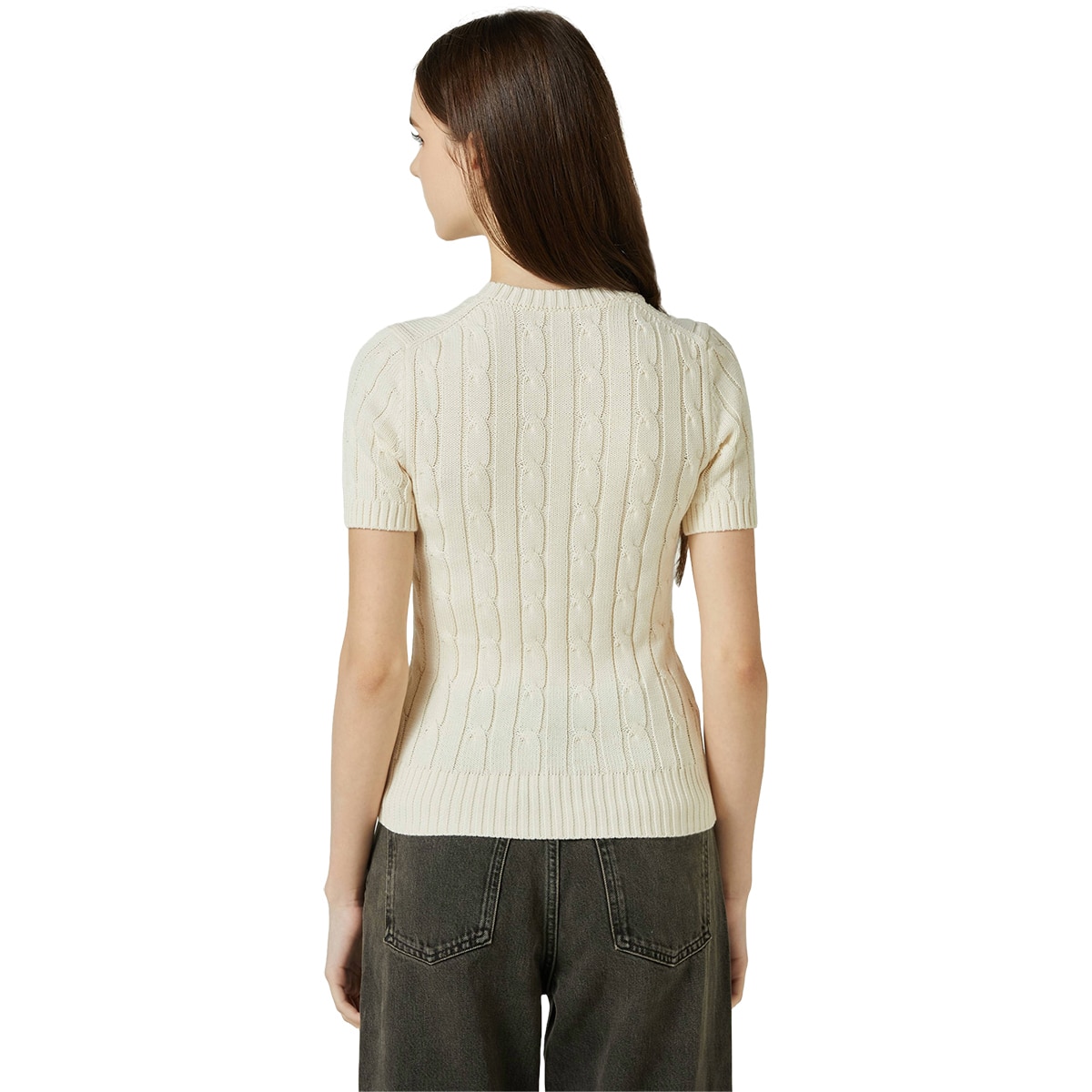 리디아 바인 여성 수피마코튼 케이블 반소매 니트 - 아이보리