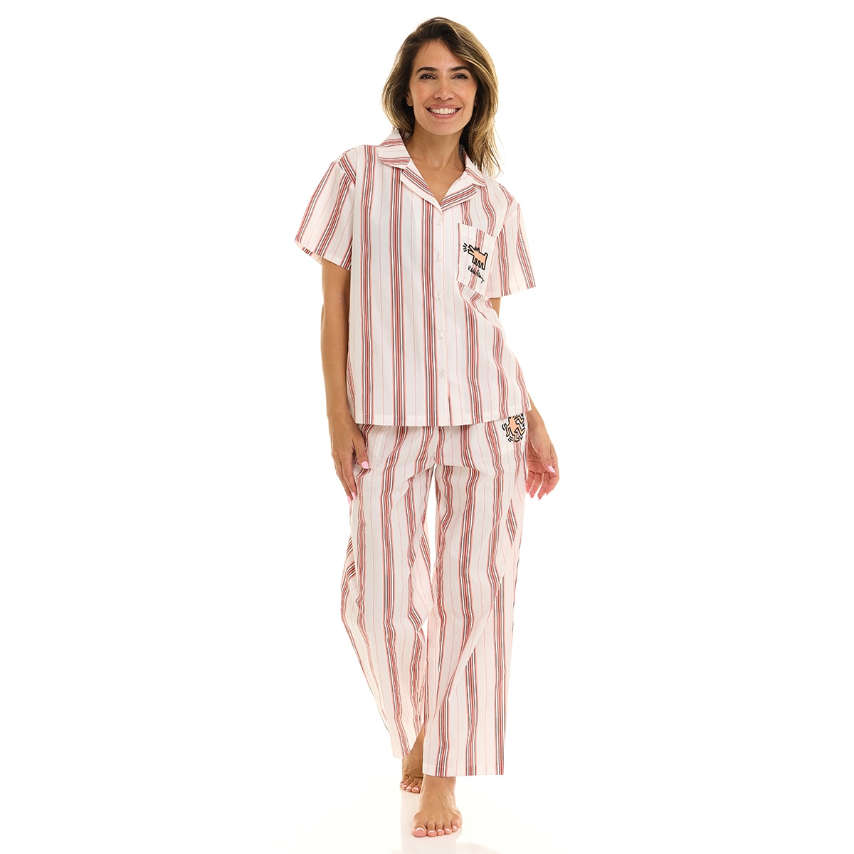 키스 해링 여성 코튼 파자마 세트 - 아이보리, M