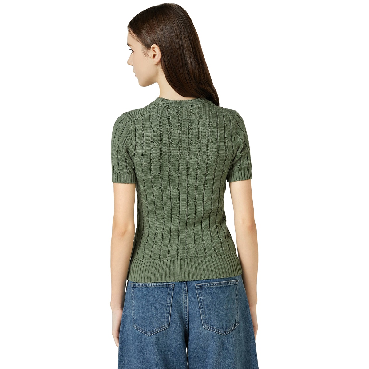 리디아 바인 여성 수피마코튼 케이블 반소매 니트 - 카키, L