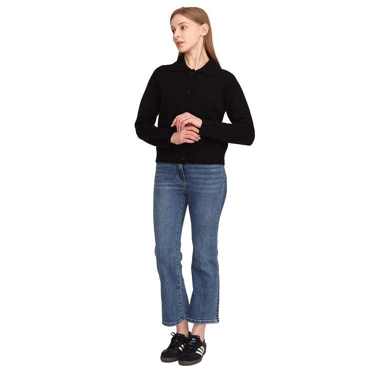 솔레지아 여성 울 100% 카라 가디건 - 블랙, M