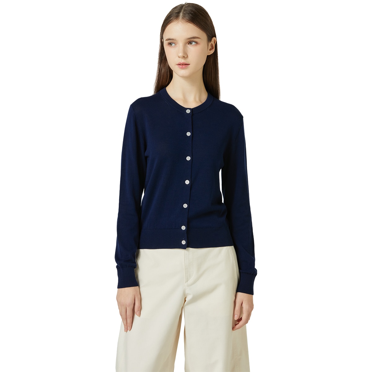 리디아 바인 여성 수피마코튼 크루넥 가디건