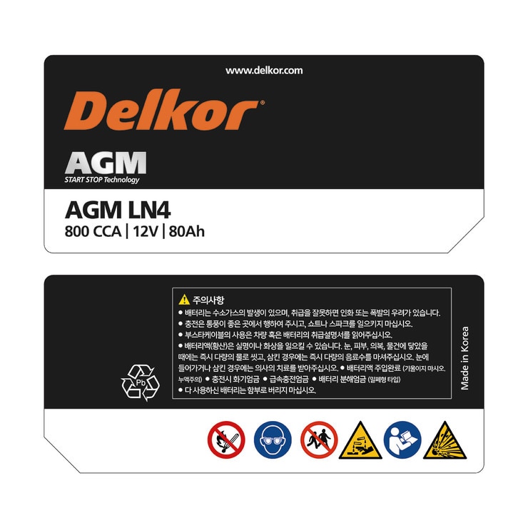 델코 배터리 AGM LN4 800CCA 12V 80Ah 델코 배터리 AGM LN4 800CCA 12V 80Ah