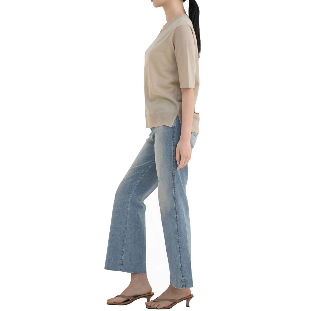 보니스팍스 여성 브이넥 풀오버 니트 - 베이지, L