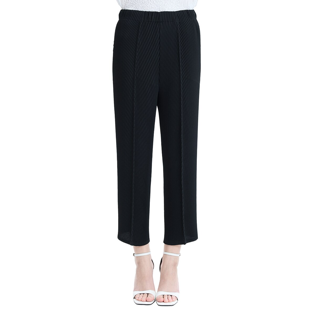요이츠 여성 핀턱 플리츠 배기 팬츠 - 블랙, M/L