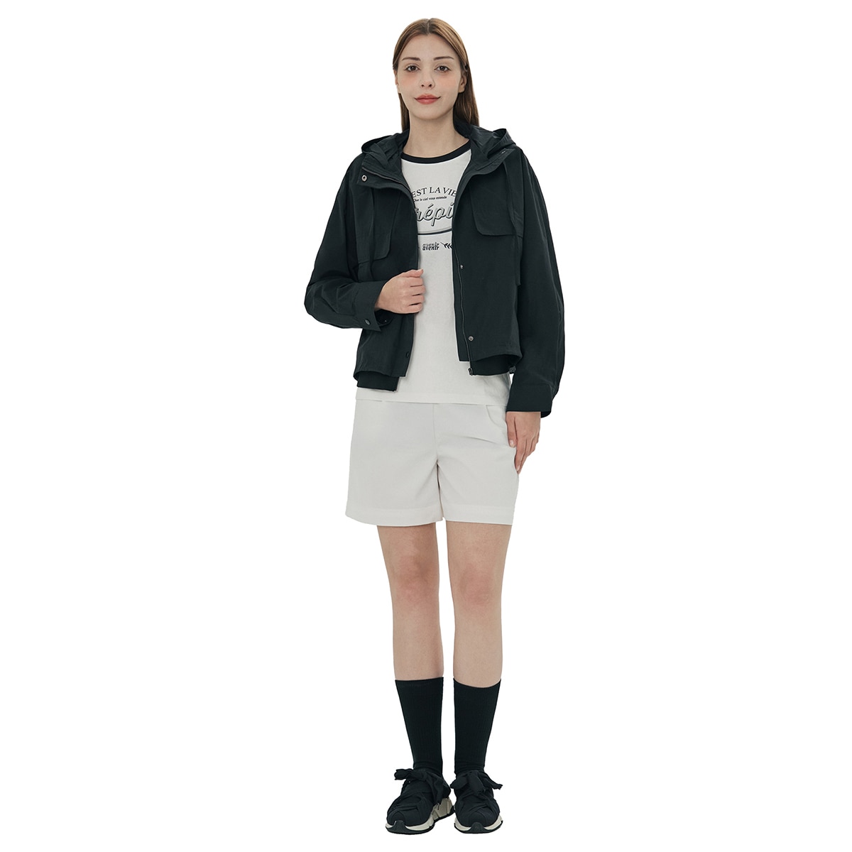 SOUP 여성 탈착 후드 재킷 - 블랙, M