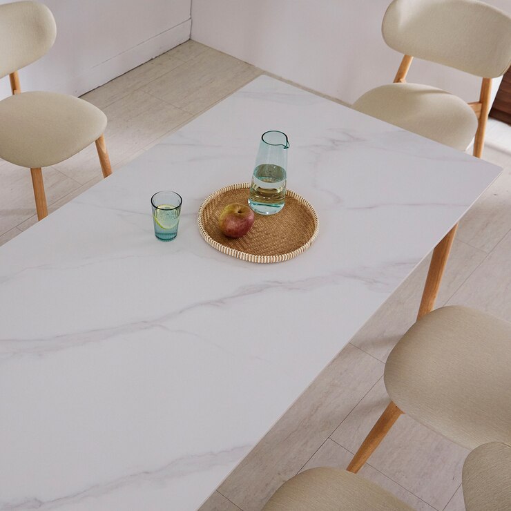 리비니아 노보 6인 세라믹 식탁 세트 - 내츄럴(프레임(식탁&의자))+화이트(세라믹 상판)