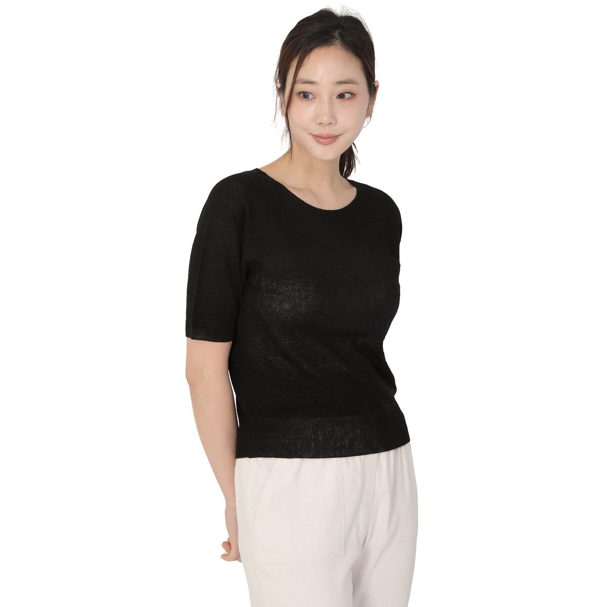 베네뜨 여성 홀가먼트 라운드넥 풀오버 - 블랙