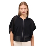 솔레지아 여성 크로셰 니트 후드 집업 케이프 - 네이비