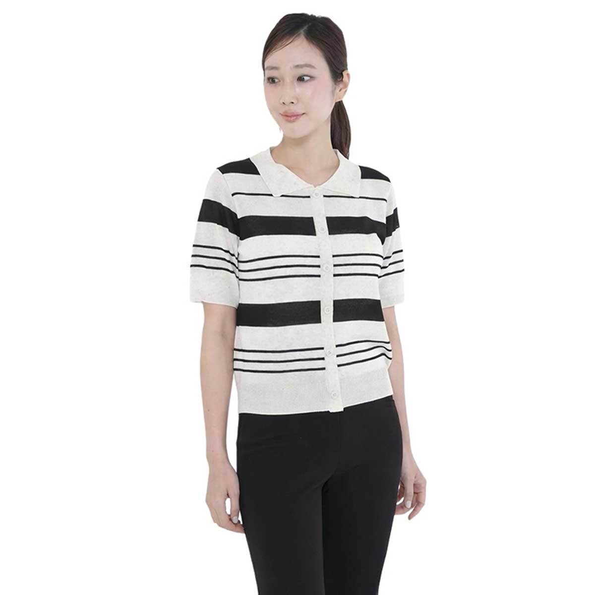 베네뜨 여성 카라 스트라이프 풀오버 니트