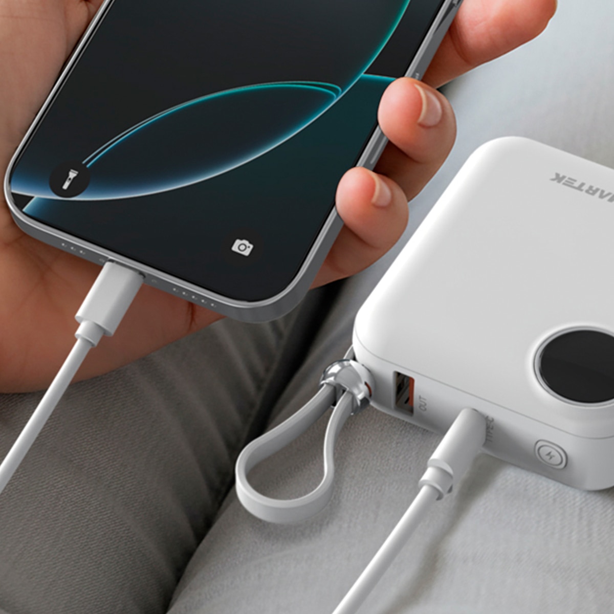 스마텍 케이블 일체형 미니 보조배터리 세트 2P - 화이트