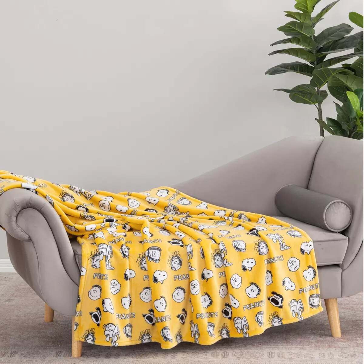 Peanuts 벨벳 담요 152 x 177cm - 옐로우