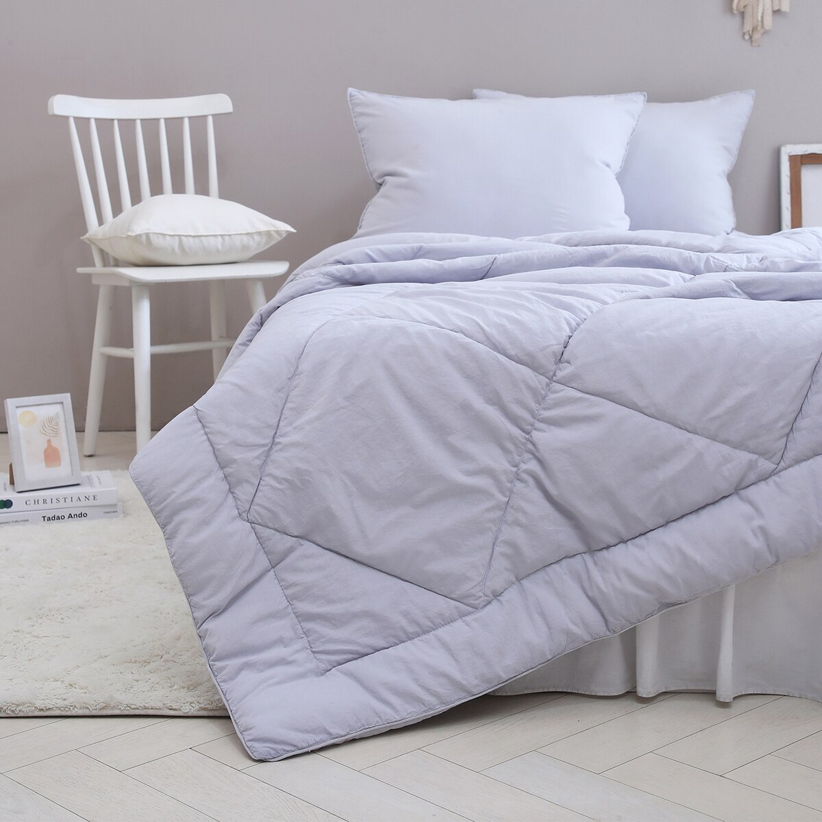 April At Home 60수 순면 피그먼트 차렵이불 - 싱글, 그레이