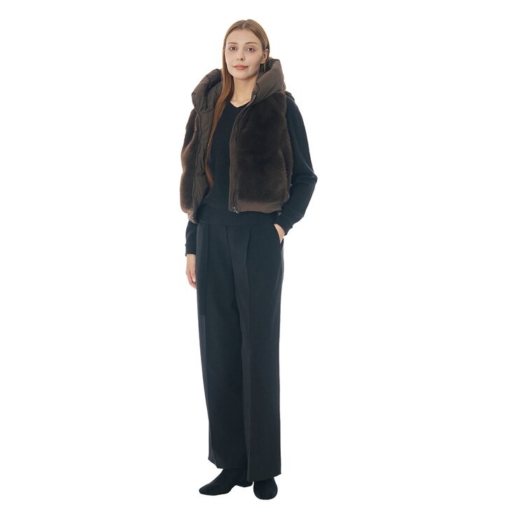 SOUP 여성 인조퍼 다운 베스트 - 브라운, S