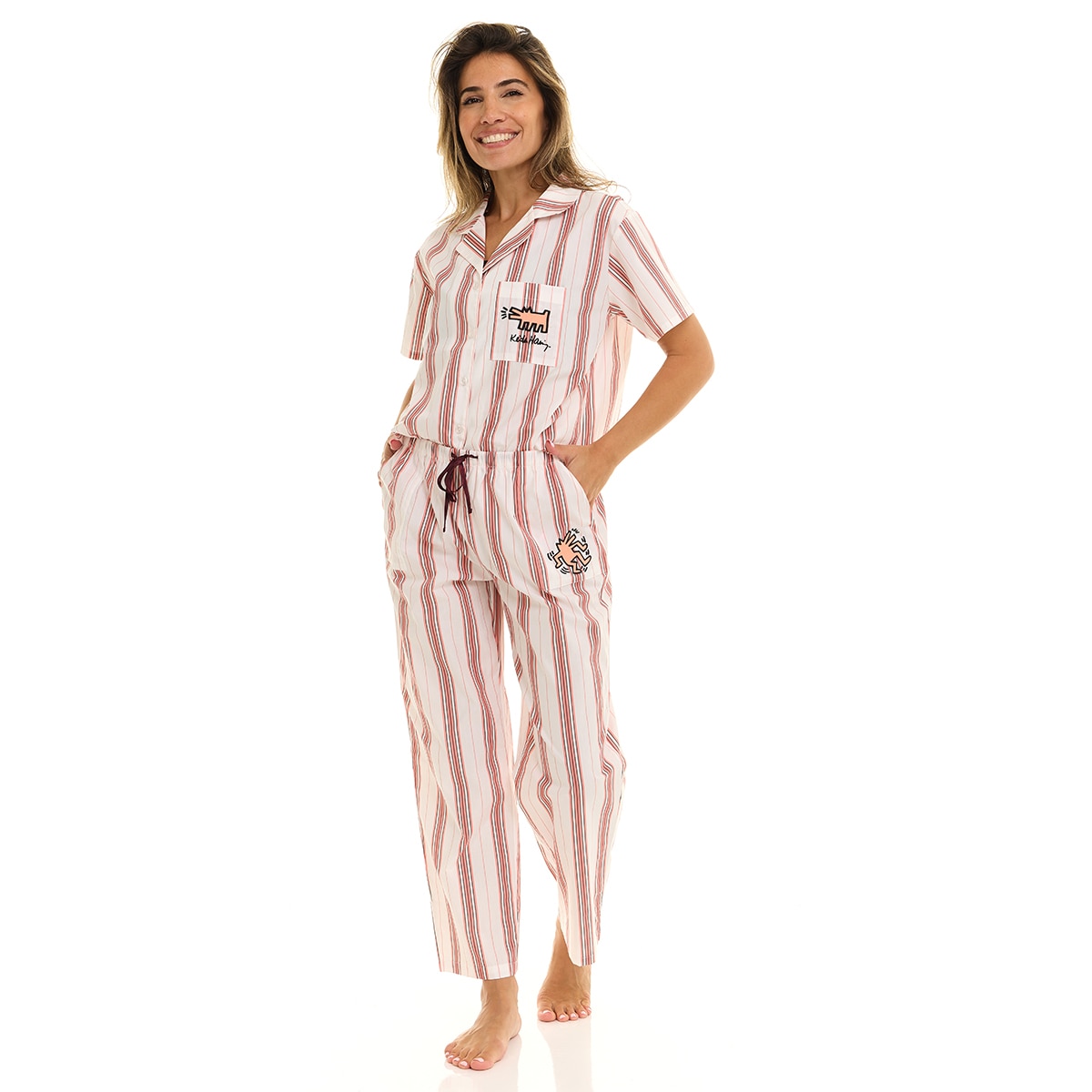 키스 해링 여성 코튼 파자마 세트 - 아이보리, M