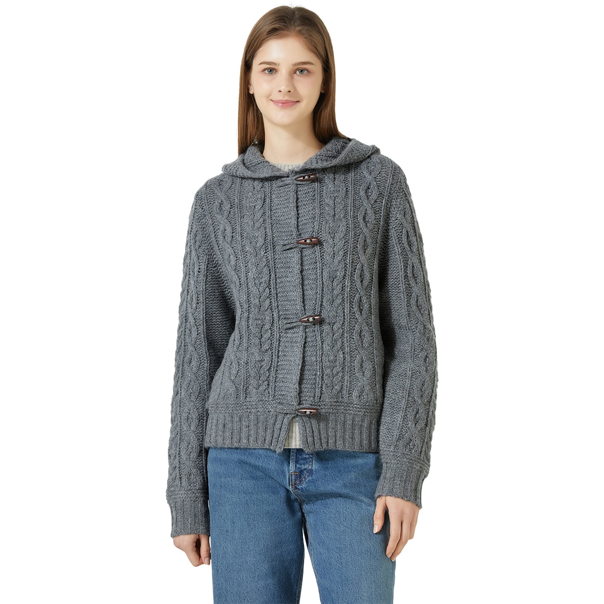 리디아 바인 여성 울 100% 케이블 후드 가디건 리디아 바인 여성 울 100% 케이블 후드 가디건