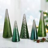 LED 글라스 트리 장식 5개 세트 - 그린