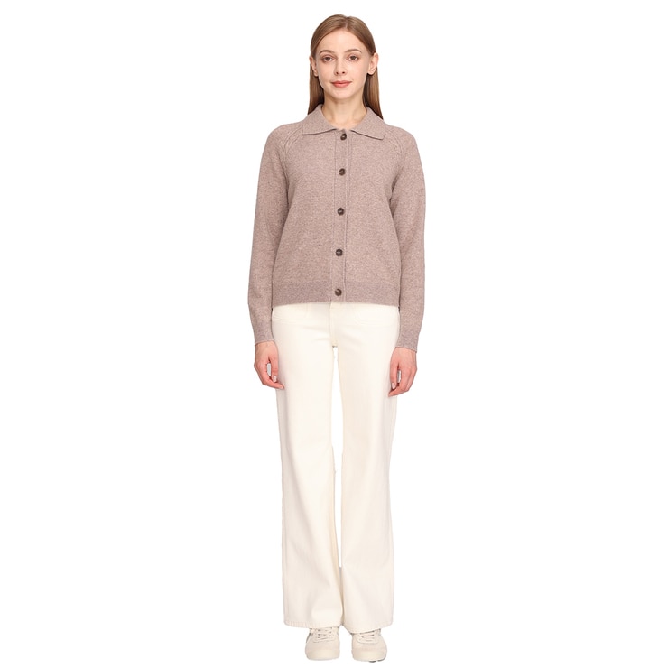 솔레지아 여성 울 100% 카라 가디건