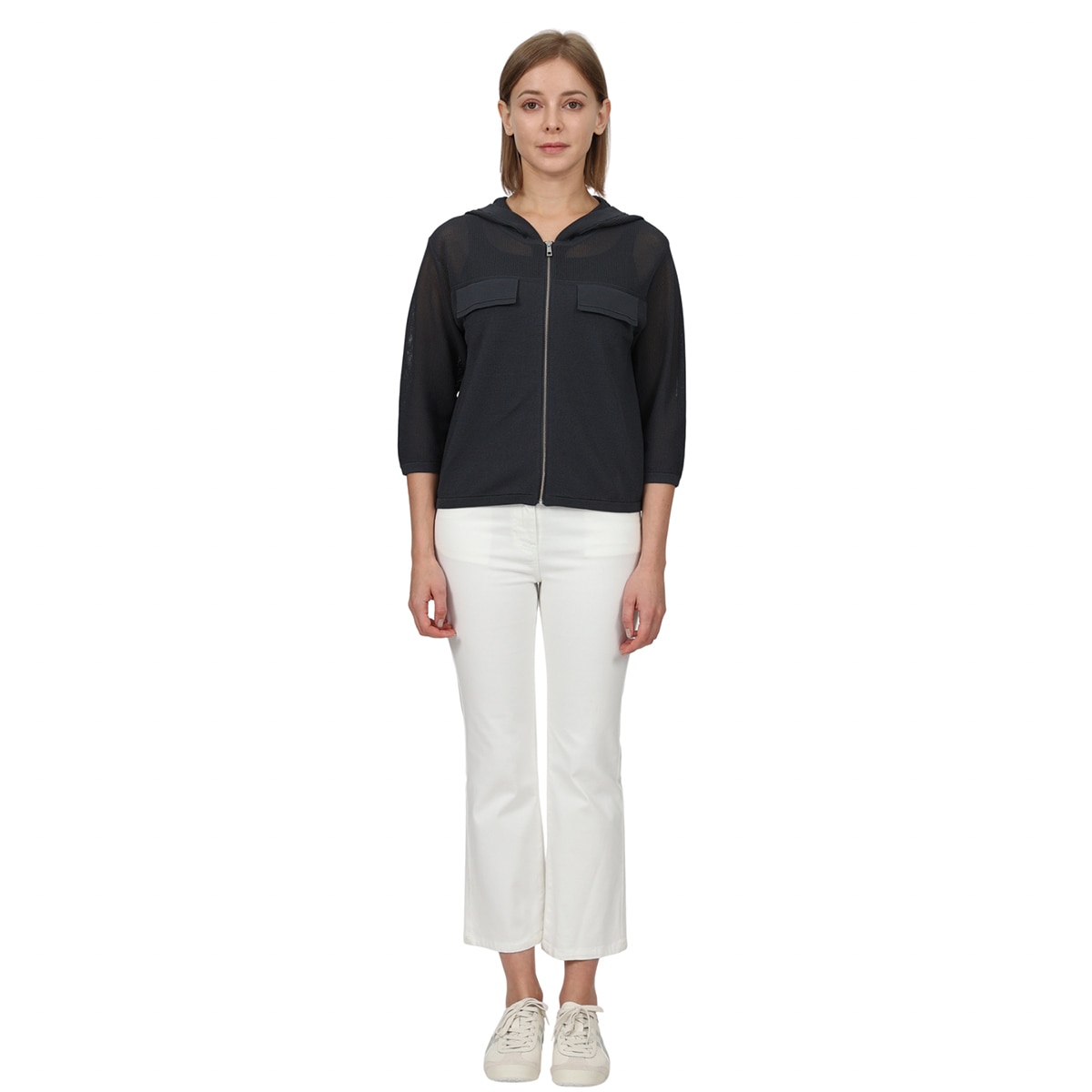 안지크 여성 니트 후드 재킷 - 다크 그레이