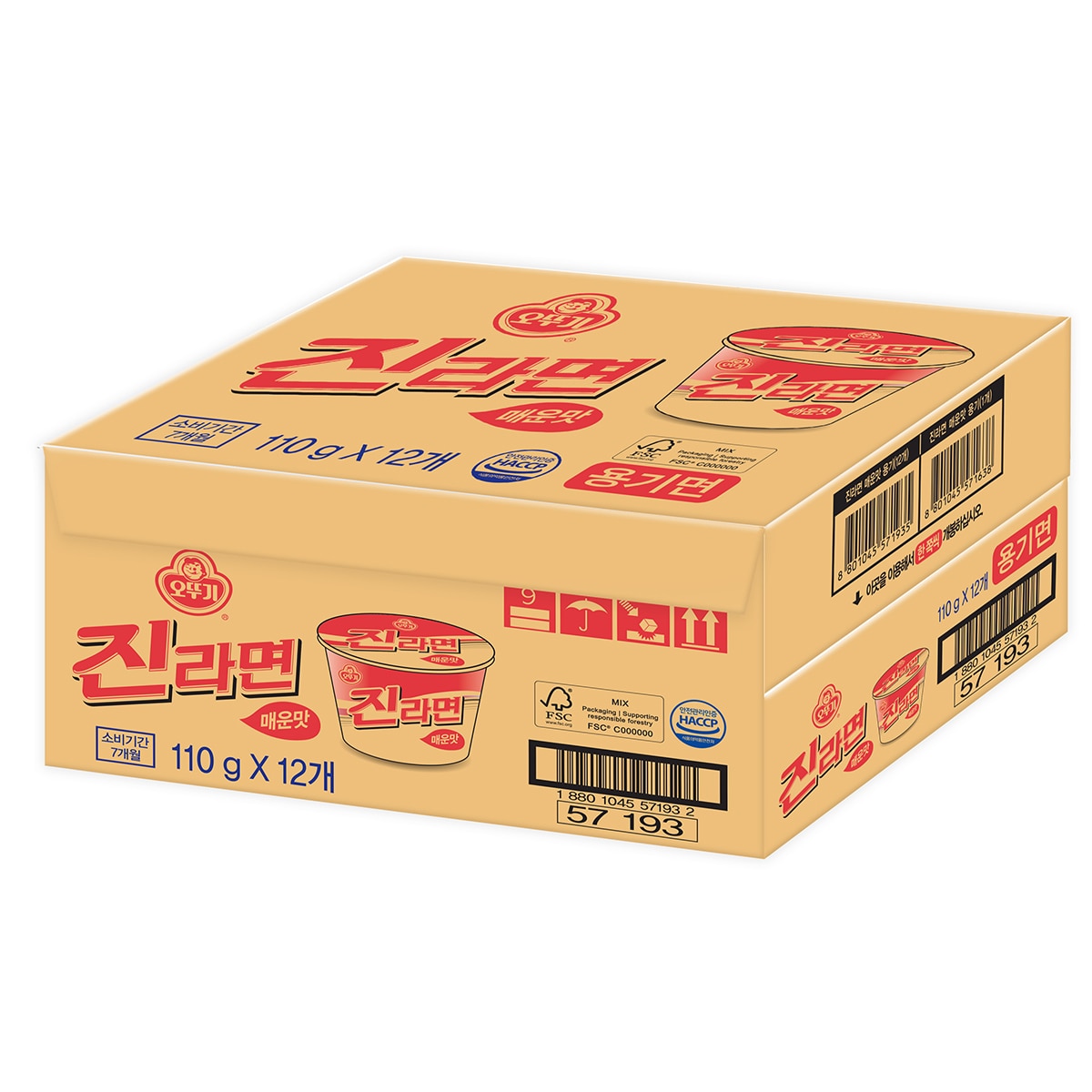 오뚜기 진라면 매운맛 용기 110g x 12