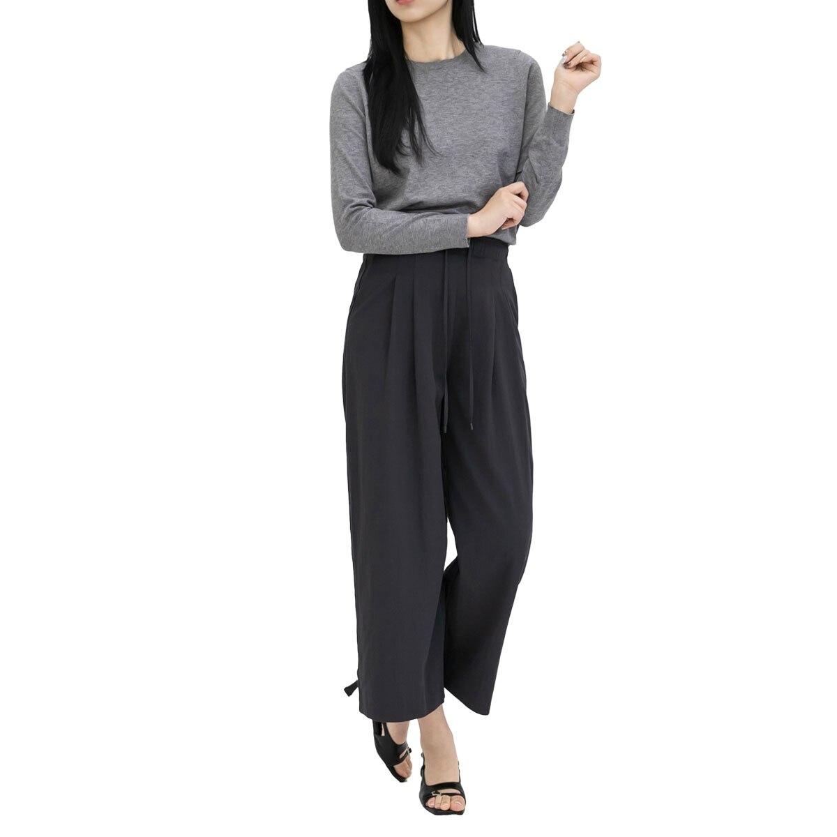 르샵 여성 핀턱 와이드 팬츠 - 다크 그레이