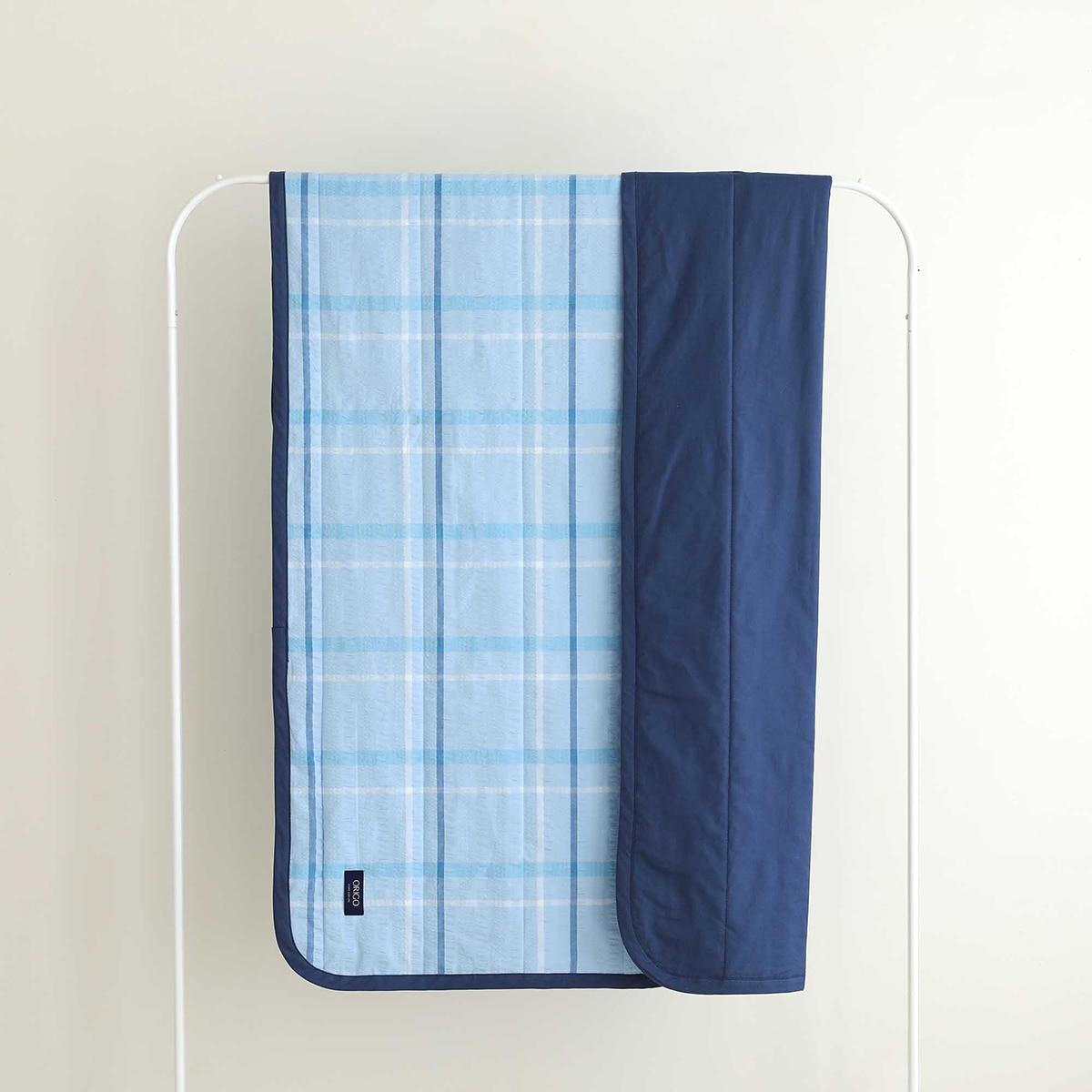 오리고 면 시어서커 담요 100 x 150cm - 블루