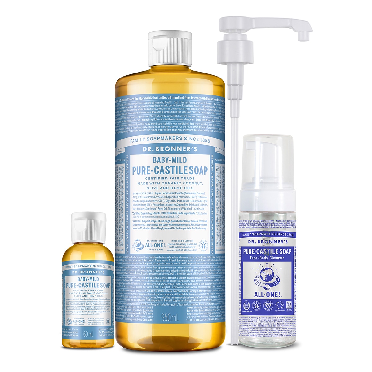 닥터브로너스 캐스틸 솝 클렌저 950ml + 60ml - 베이비 마일드