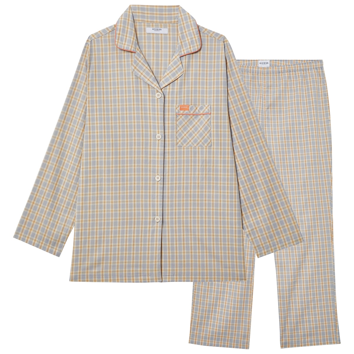 게스 여성 코튼 파자마 세트 - 옐로우 체크, M 게스 여성 코튼 파자마 세트 - 옐로우 체크, M