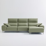 UND NA17 전체 천연 이태리 슈렁큰통가죽 4인 소파+보조스툴 - 올리브그린