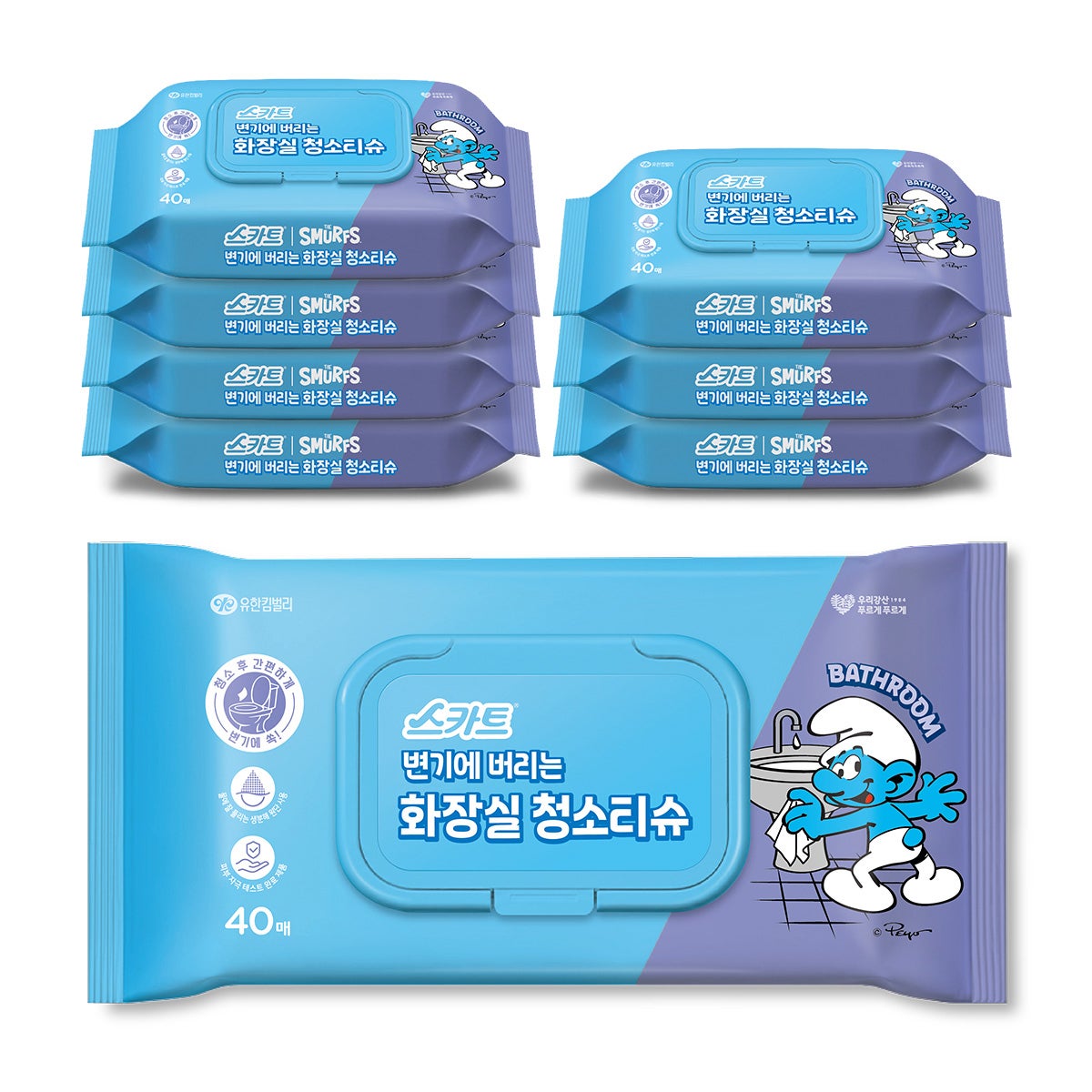 스카트 변기에 버리는 화장실 청소티슈 40매 x 8