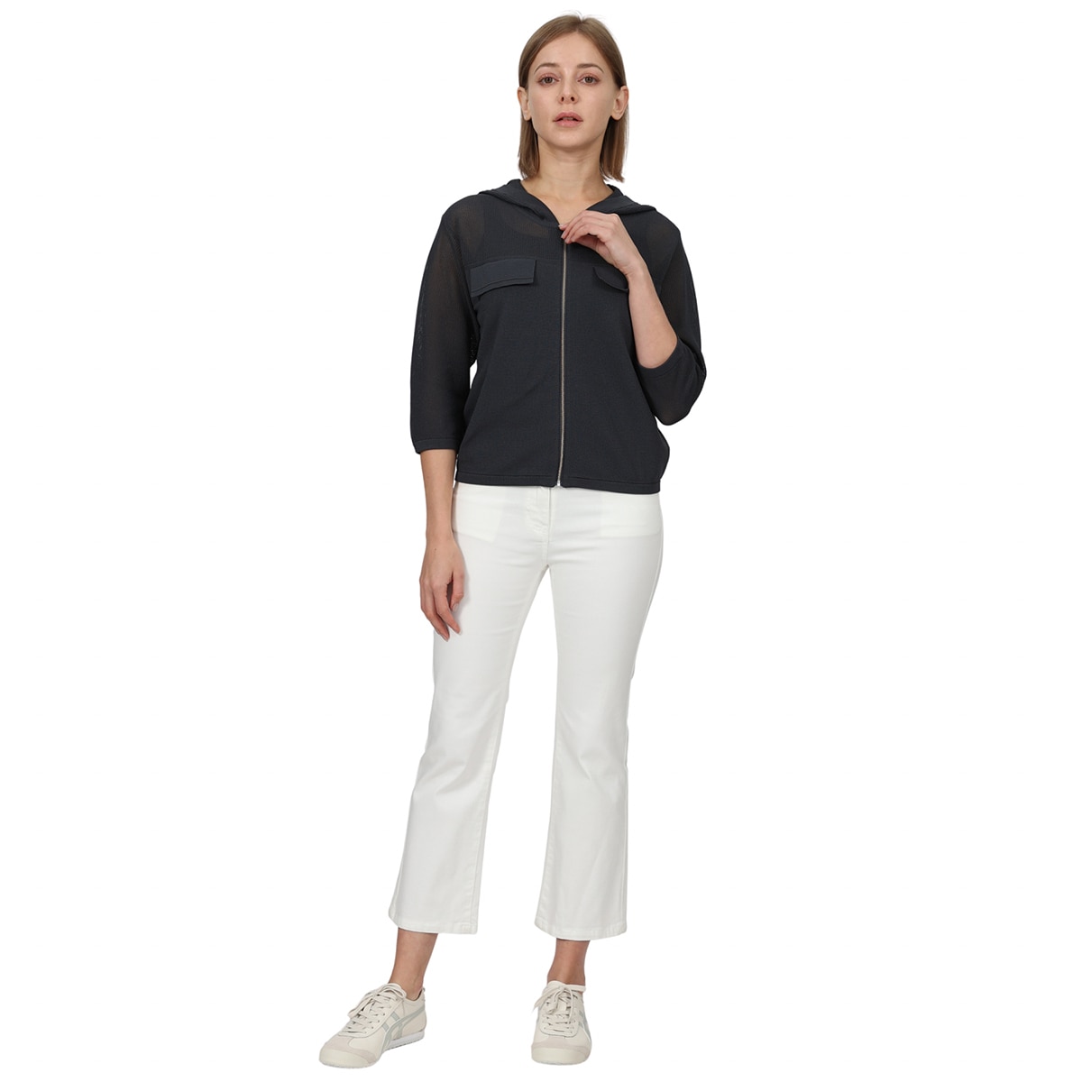 안지크 여성 니트 후드 재킷 - 다크 그레이