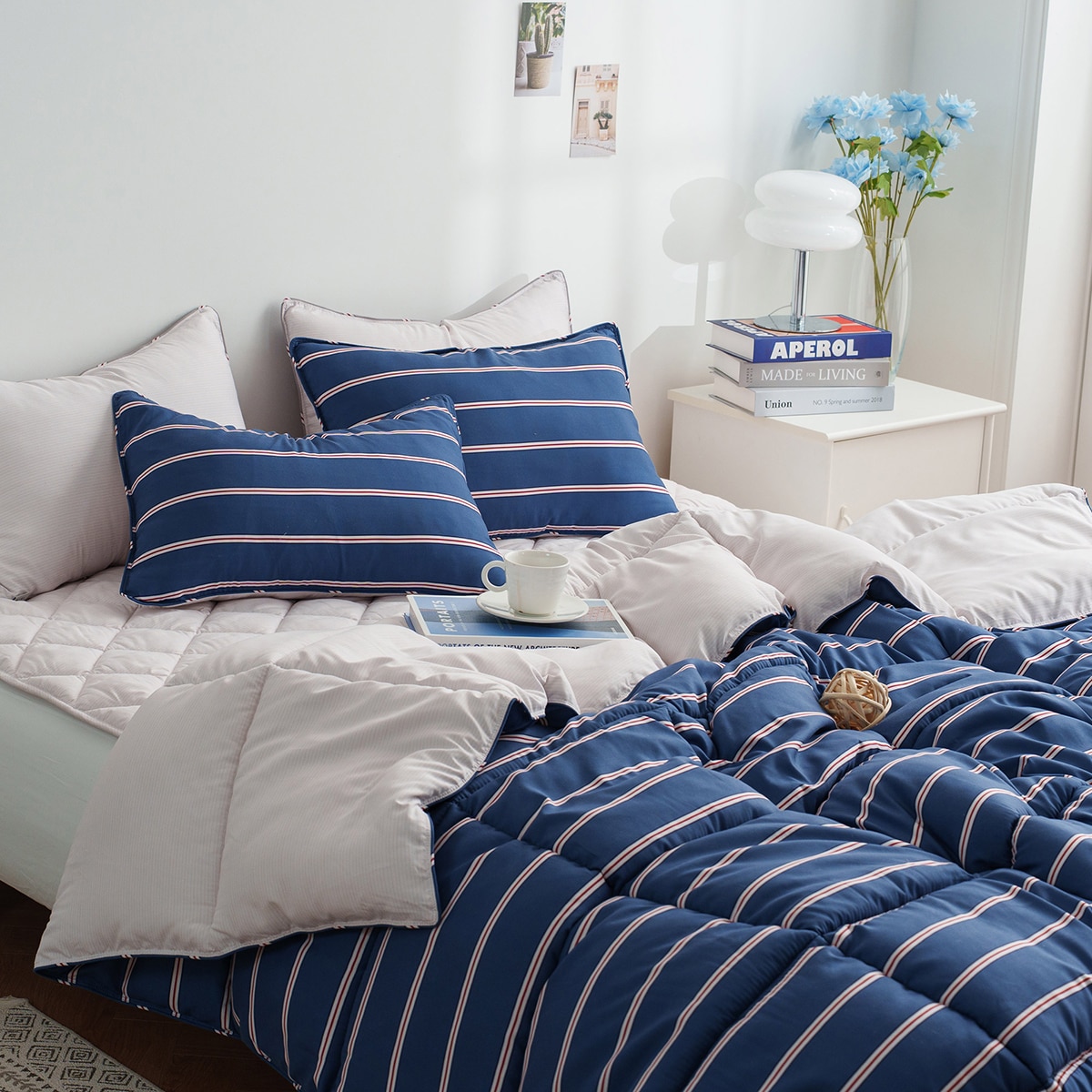 플로티나 차렵 이불 세트 6P - 퀸, 네이비